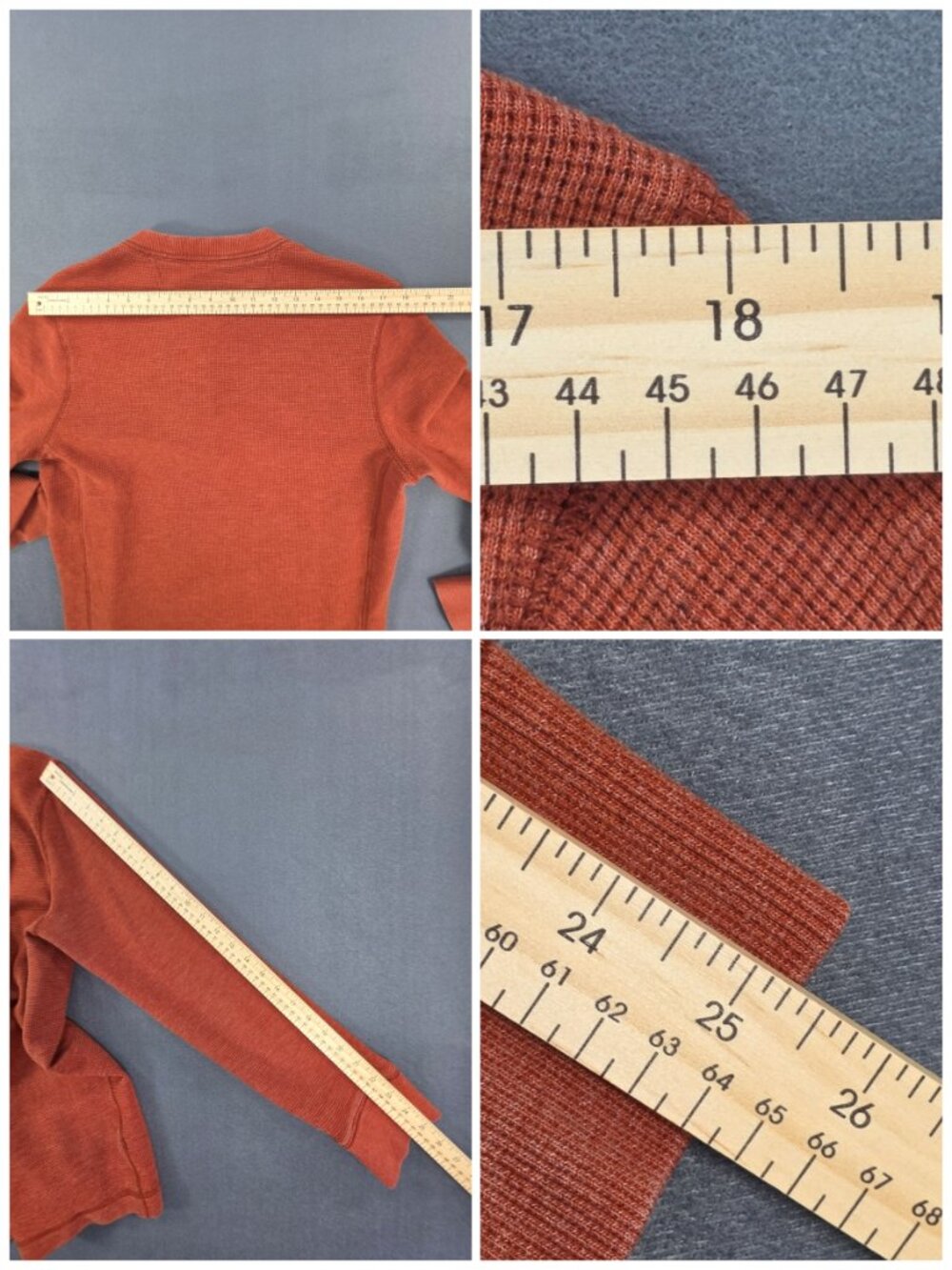 Eddie Bauer Men's Medium Henley Shirt Rust Waffle Knit Long Sleeve - Picture 4 of 8
